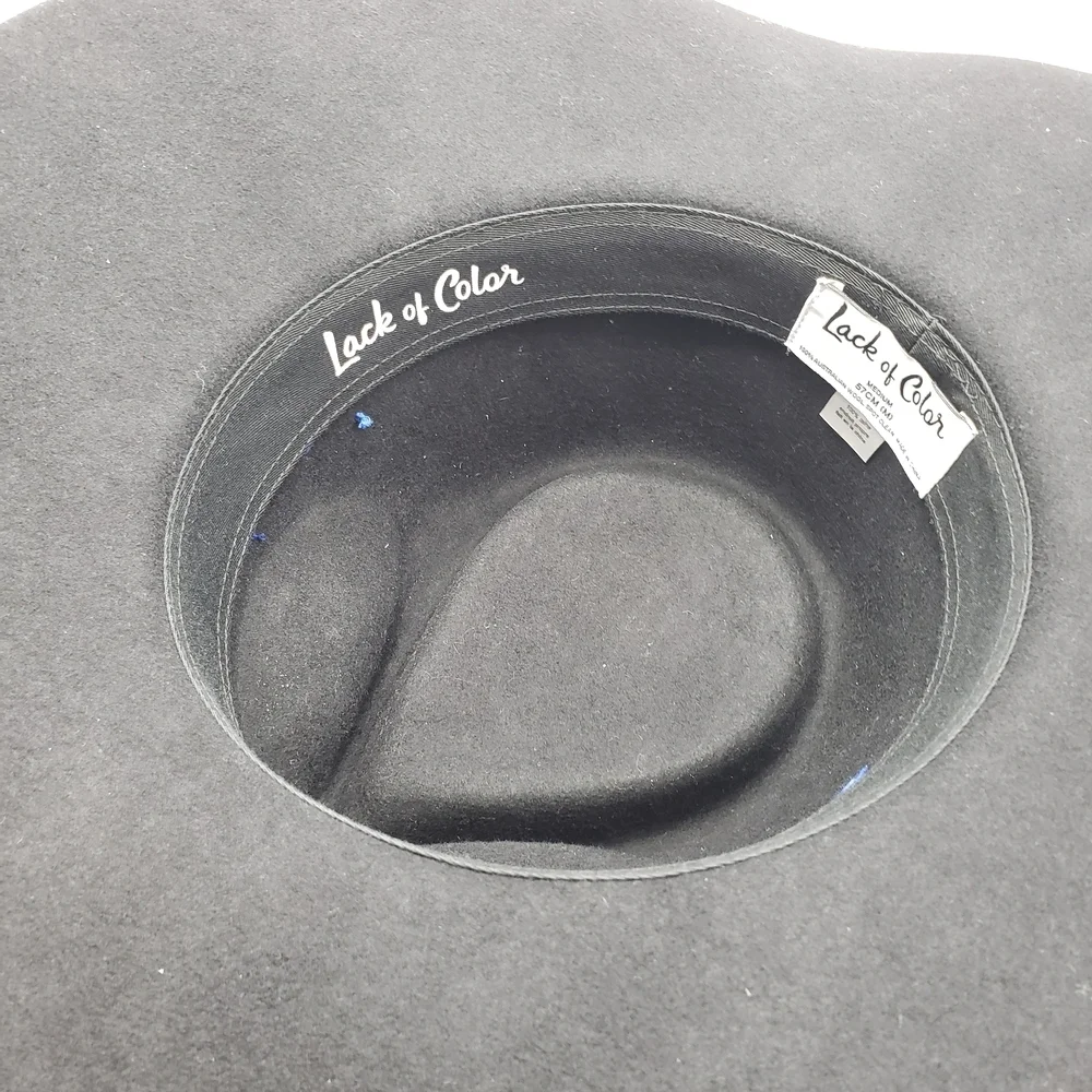 Lack Of Color Med 57cm Black Wool Hat Blue Feather green black band embroidered